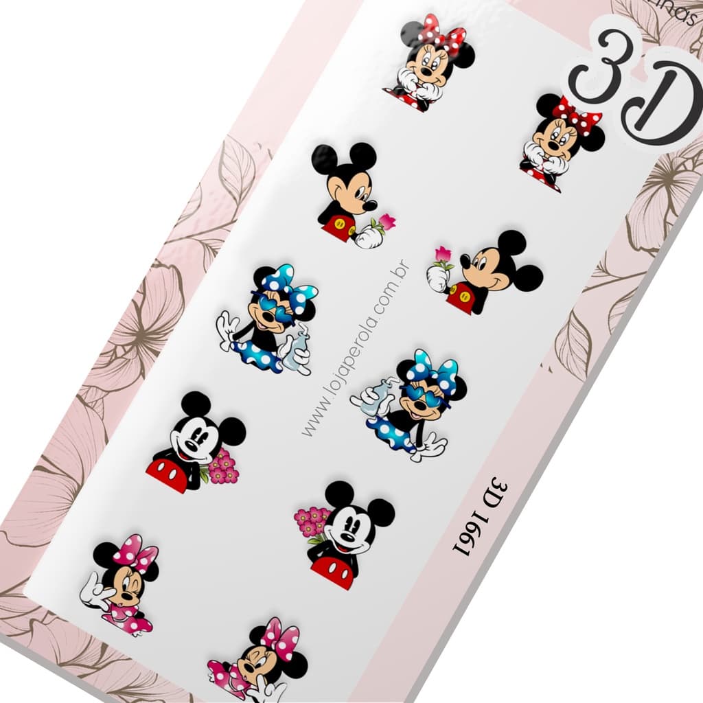 Adesivo 3D de Unhas-Cartela Mista com Minnie e Mickey 3D 1661