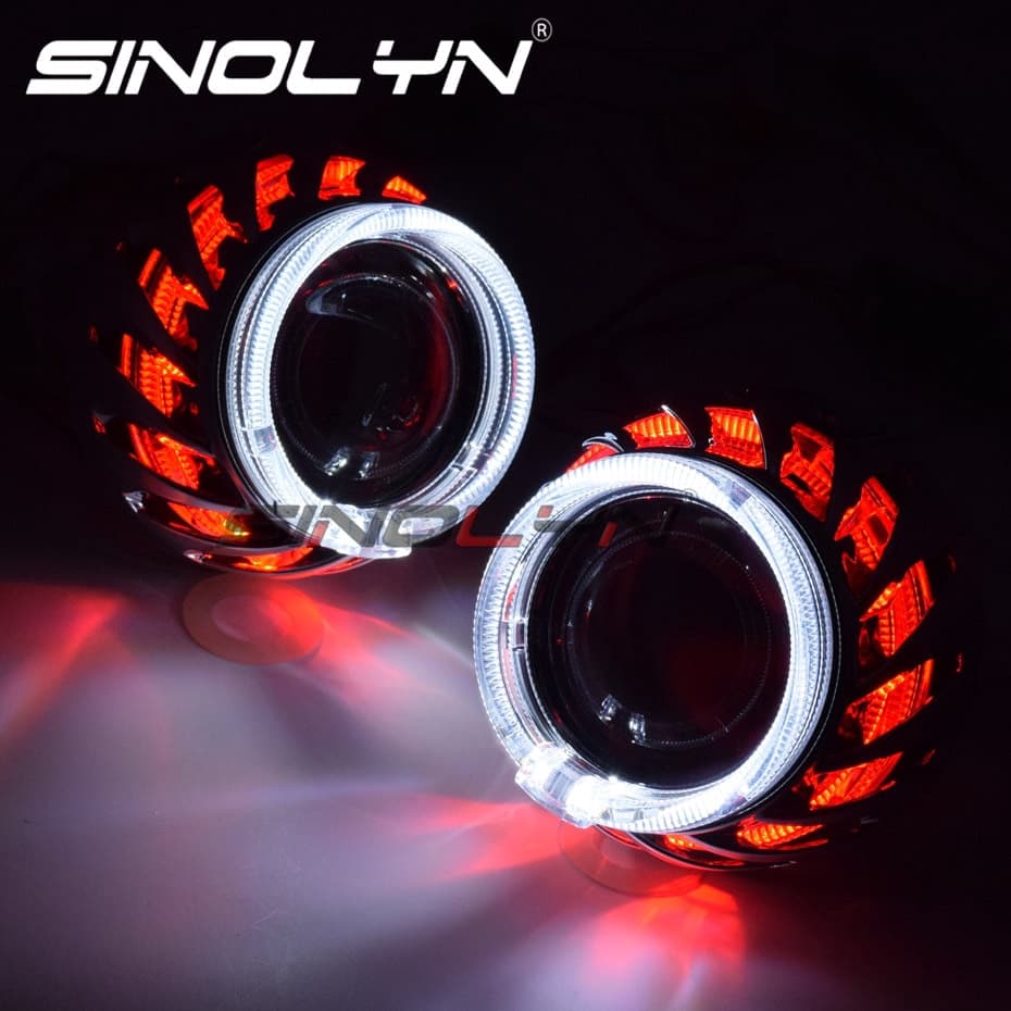 Nobleflyingone Unidade Lentes De Farol H4 H7 Lente Bixenon 2.5 Projetor Angel Eyes Spiral Hotwheel LED Dual Halo Luzes D