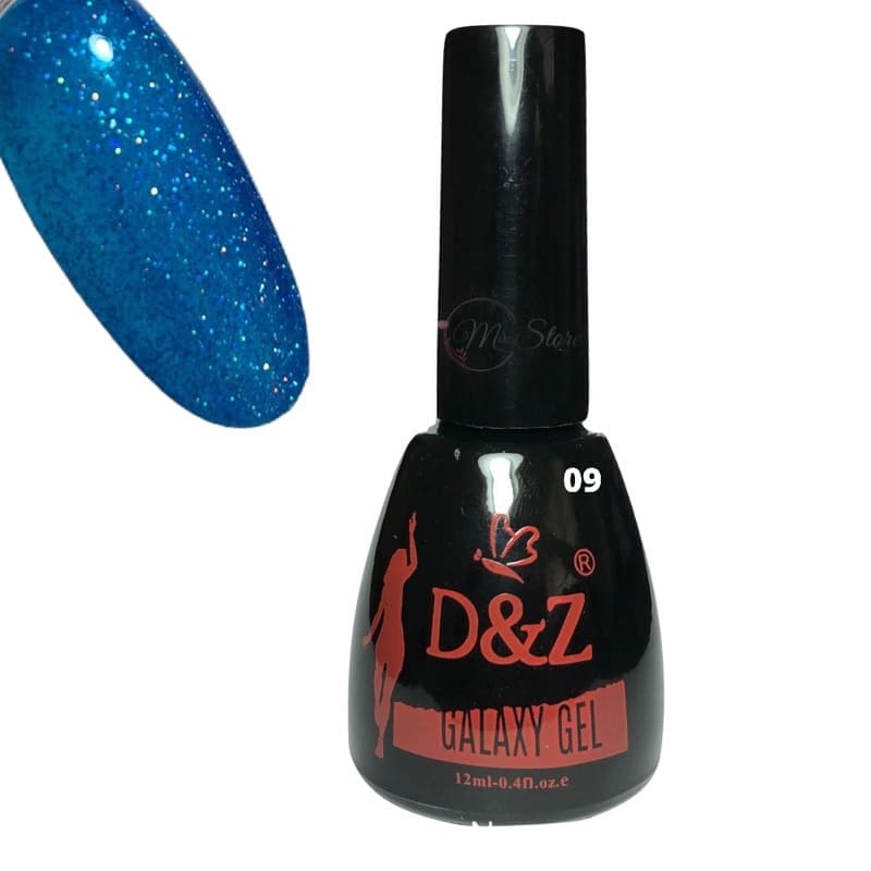 Esmalte Em Gel D&Z Galaxy cor 09 Azul Glitter Fino Pigmentado 12 ml Promoção DEZ