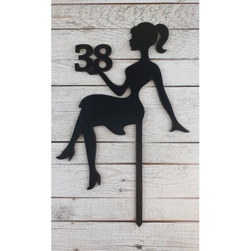 Topo De Bolo Personalizado Com A Idade Silhueta Moça Sentada