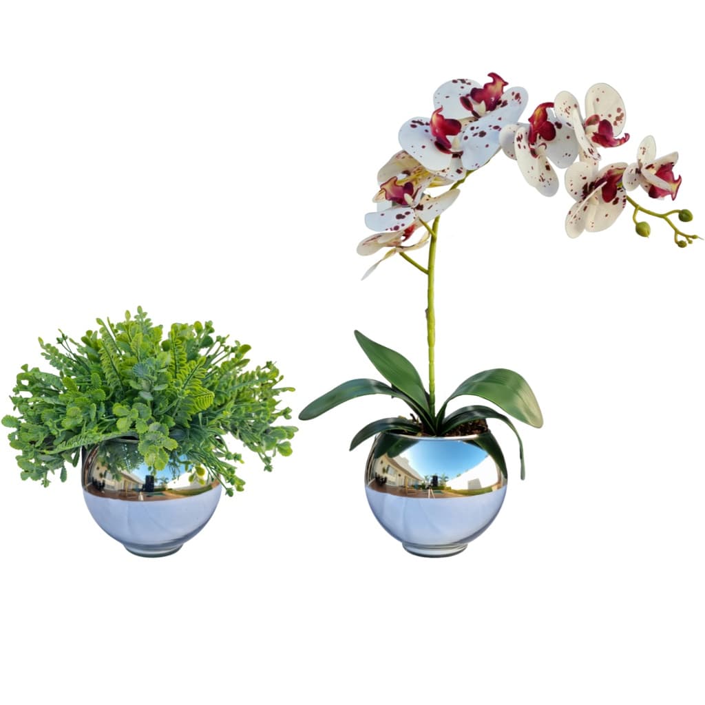 Kit 2 Arranjo Orquídea Flor Artificial Pick Eucalipto Vaso