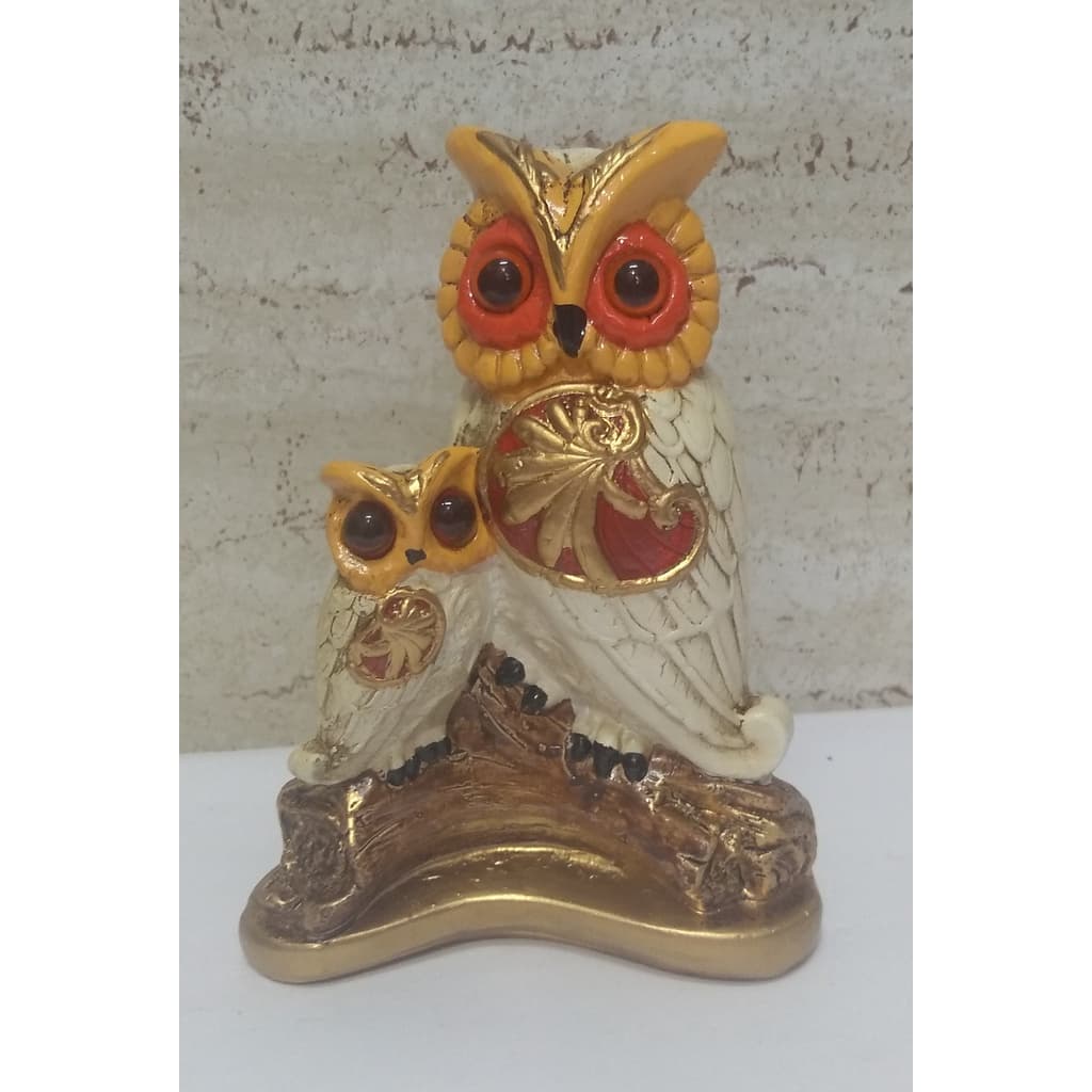 Coruja Mamãe Bebe Caracol Decorativa em Gesso