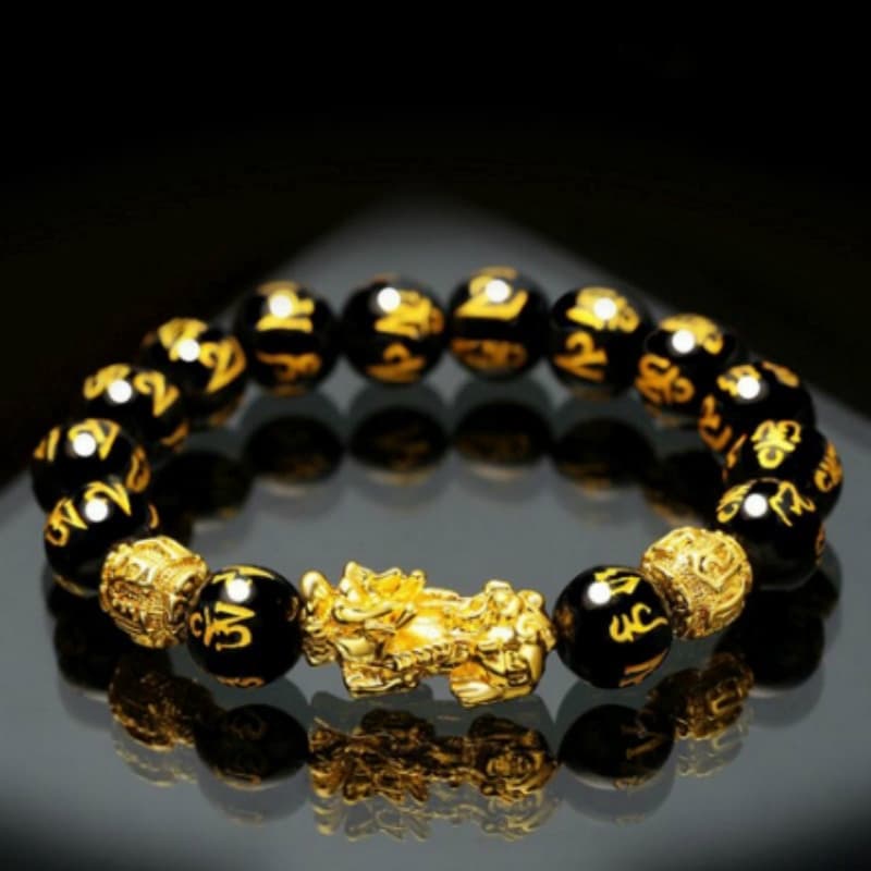 Feng Shui Obsidian Stone Beads Pulseira Masculina Pixiu Riqueza E Boa Sorte