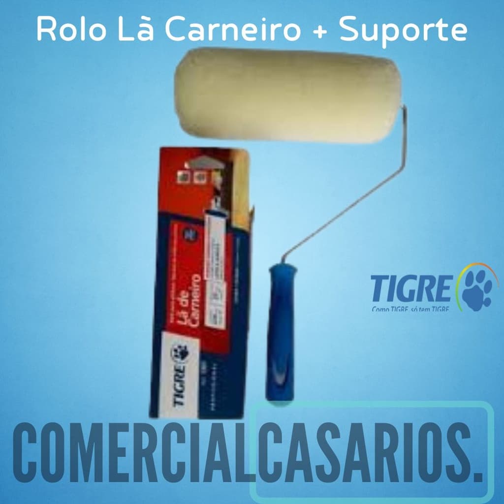 Rolo Lã de Carneiro + Suporte Garfo Tigre 23cm Para Pintura Profissional 1391/1305 kit.