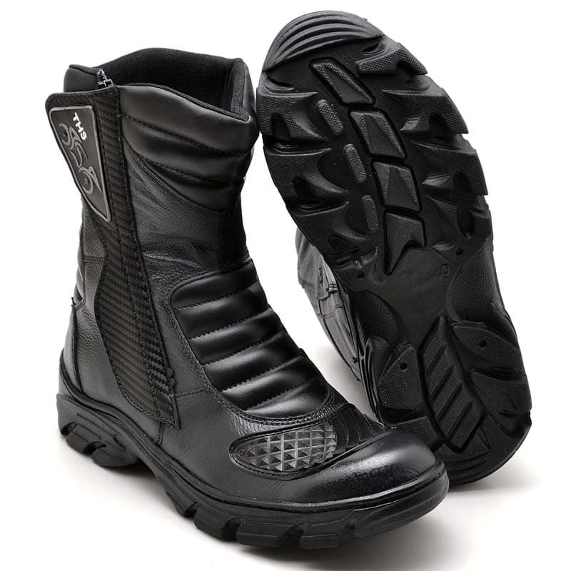 Bota Coturno Unisex Resistente a Entrada de Agua Conforto Cano Curto Motociclista Couro Semi Impermeável Preto TH3