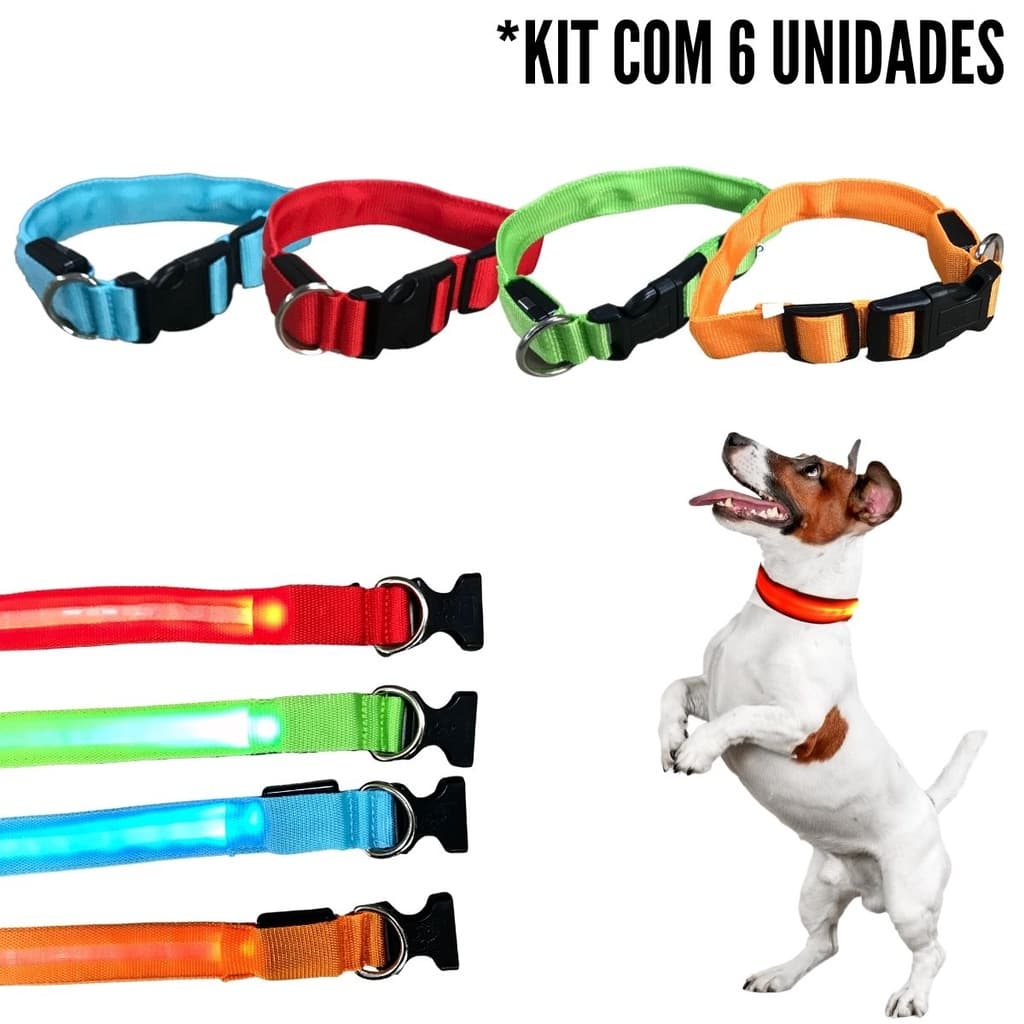 6 Coleira Para Cachorro Pet Com Led Tamanho P Regulável