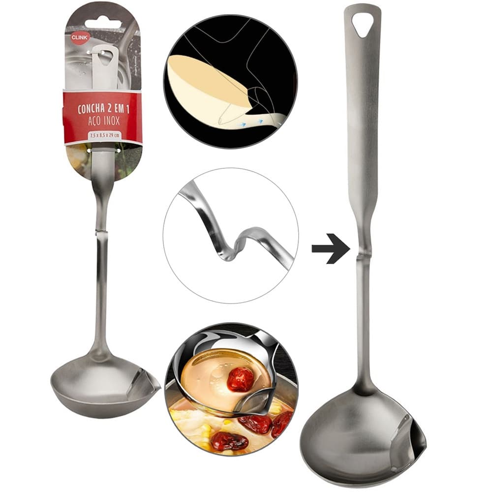 Colher/Concha Multiuso 2 Em 1 Aço Inox Para Servir Molhos Caldos