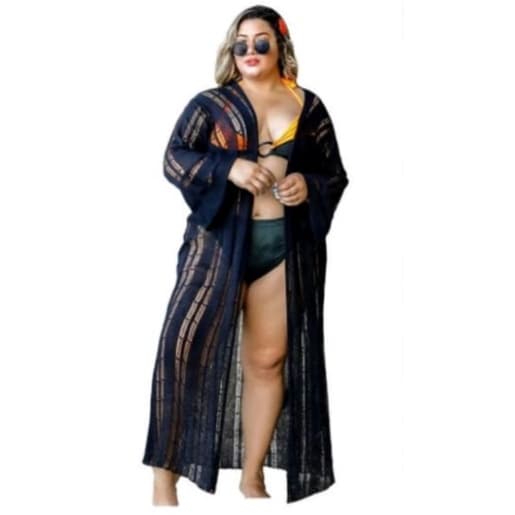 Saída de Praia Tricô Feminino Aberta Plus Size – Longa e Chique Lupinacci Tricot