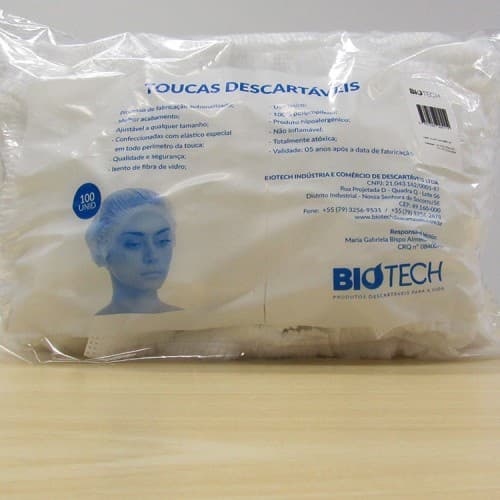 Touca Descartável Branca BIOTECH com Anvisa (100 unidades)