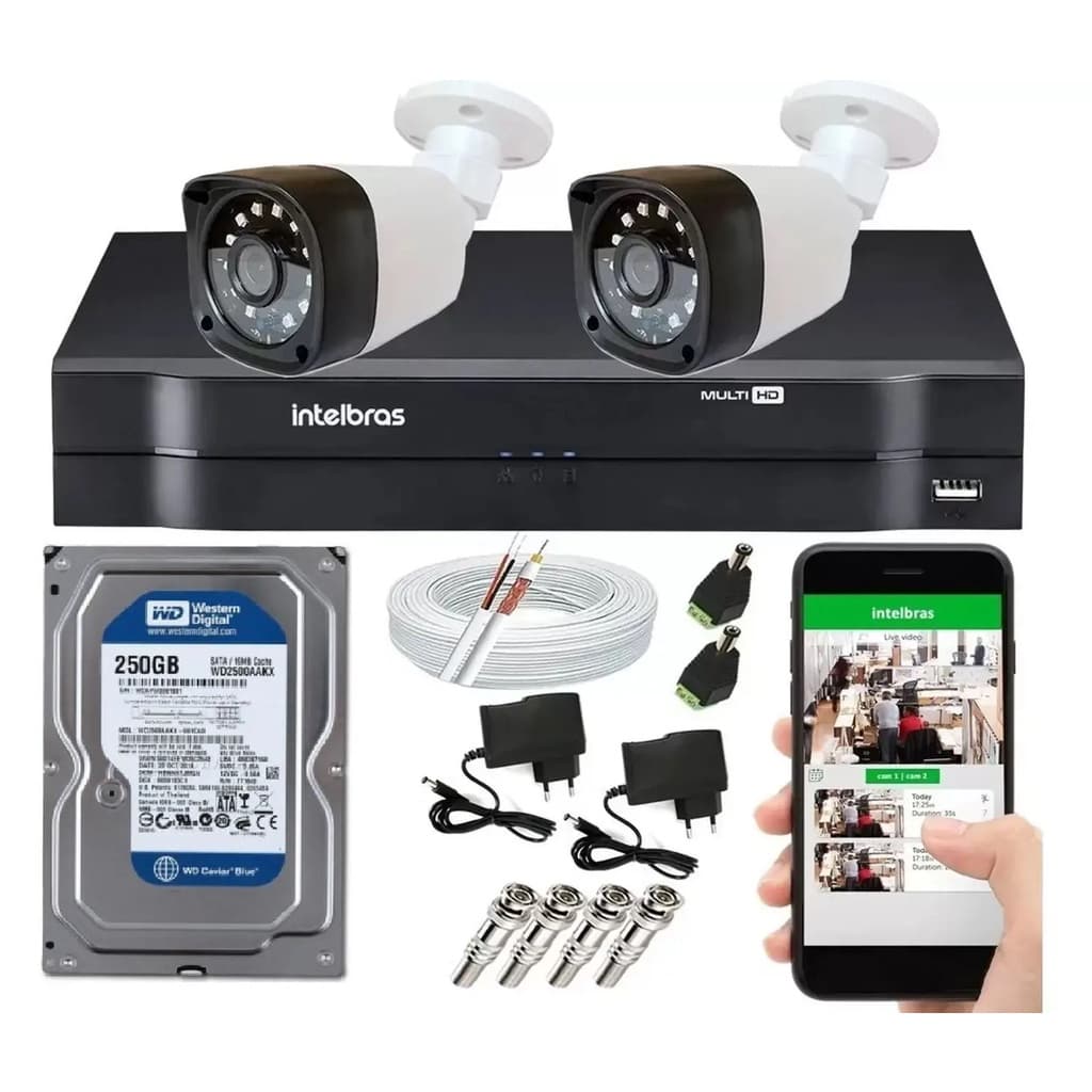 Kit 2 Camera de Segurança Full Hd 2 Mp Dvr Mhdx Intelbras