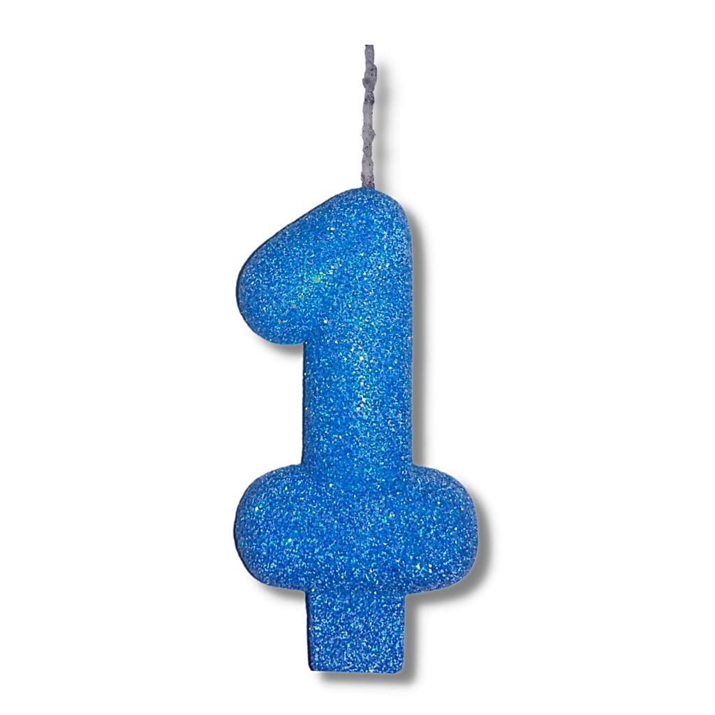 Velas Super Max De Aniversário Azul Bebê - Números + Glitter -  1 Uni