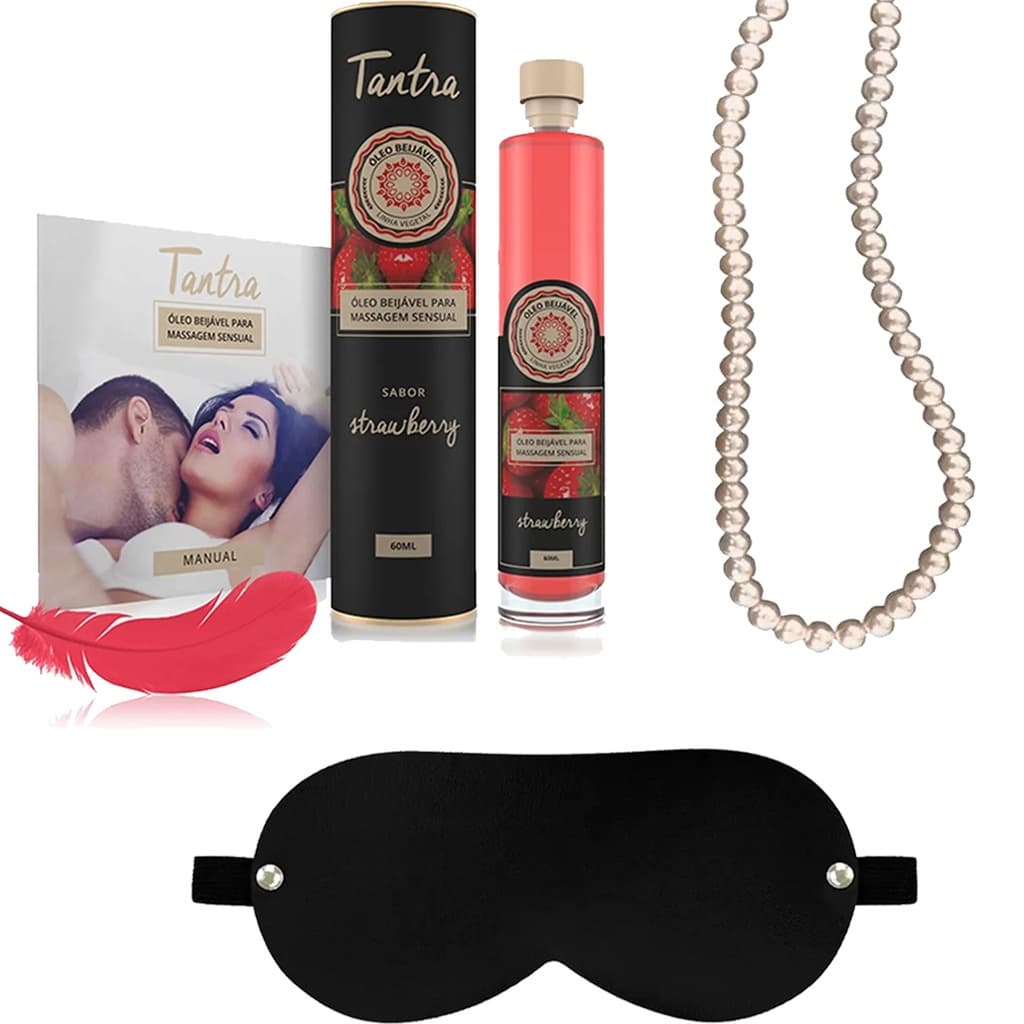 Kit Óleo Massagem Corporal Tantra Morango E Venda E Colar