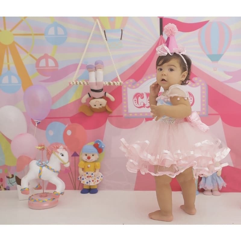 Vestido circo rosa palhacinha infantil aniversario promoção