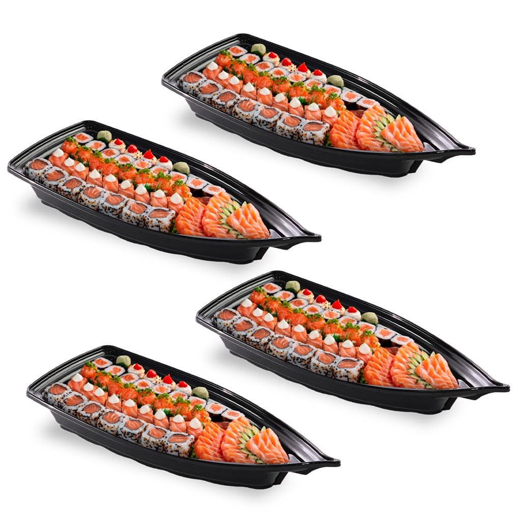 Kit C 4 Barco Acai Sushi Preta 42x18x7,0cm Grande 1400ml