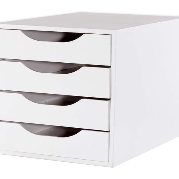 Conj 2 Caixas Arquivo Gaveteiro Em Mdf Branco Com 4 Gavetas Brancas Fundas Souza Referência 3336