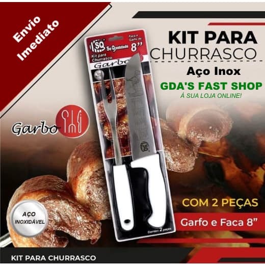 Kit Churrasco 2 Pçs SQ Inox 8'' Pol 1° Linha