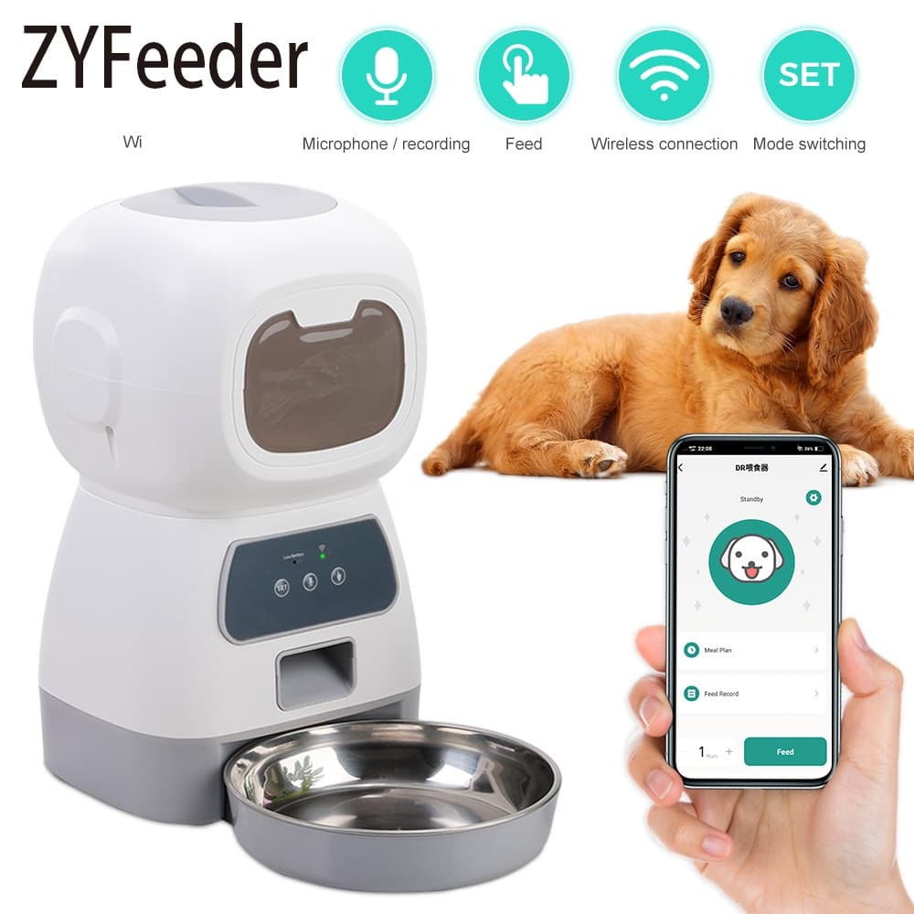 【 Spot goods 】 Intelligent Alimentador Automático De Gatos De Comida Para Animais De Estimação Quantitativo Regular De Voz WIFI Botão Inteligente De Pet