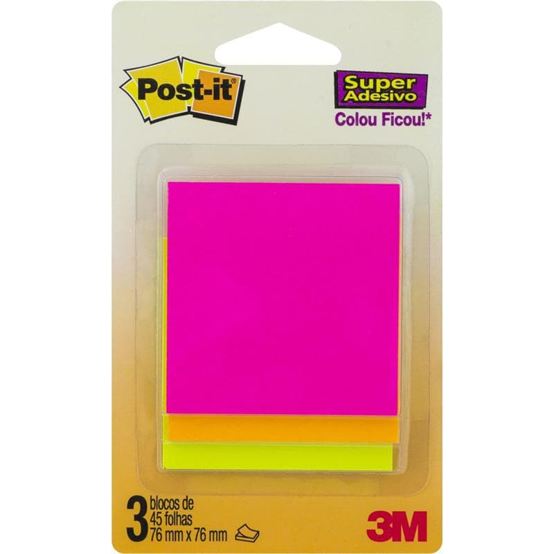 Bloco de recado 3M post-it autoadesivo 3x45F misto 76x76mm