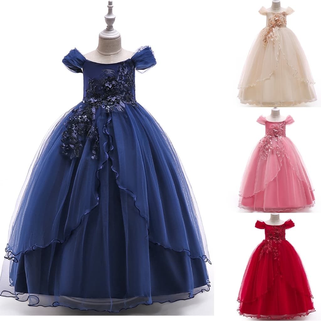 Vestido Infantil Feminino Com Renda Bordado Elegante Para Dama De Honra De 6-14 Anos