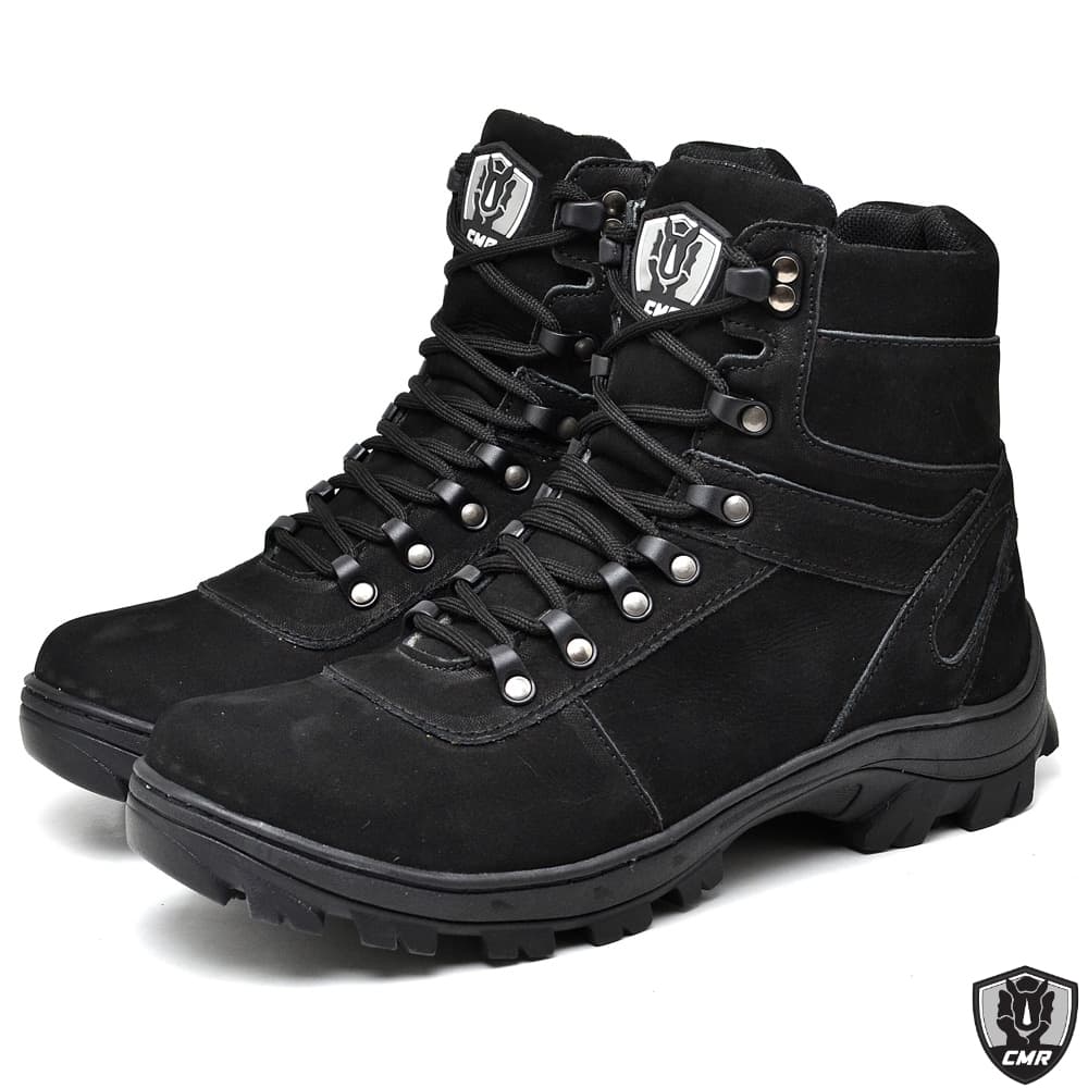 Bota Coturno Couro Masculina Adventure Preta Cano Baixo Slutte Cmr Shoes