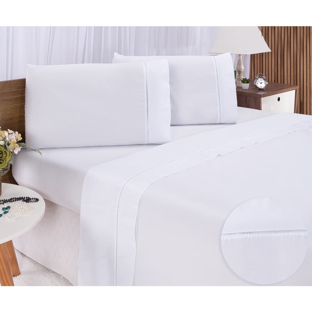 Jogo De Lençol Cama Casal Padrão 4 Peças Ponto Palito 200 Fios 100% Algodão