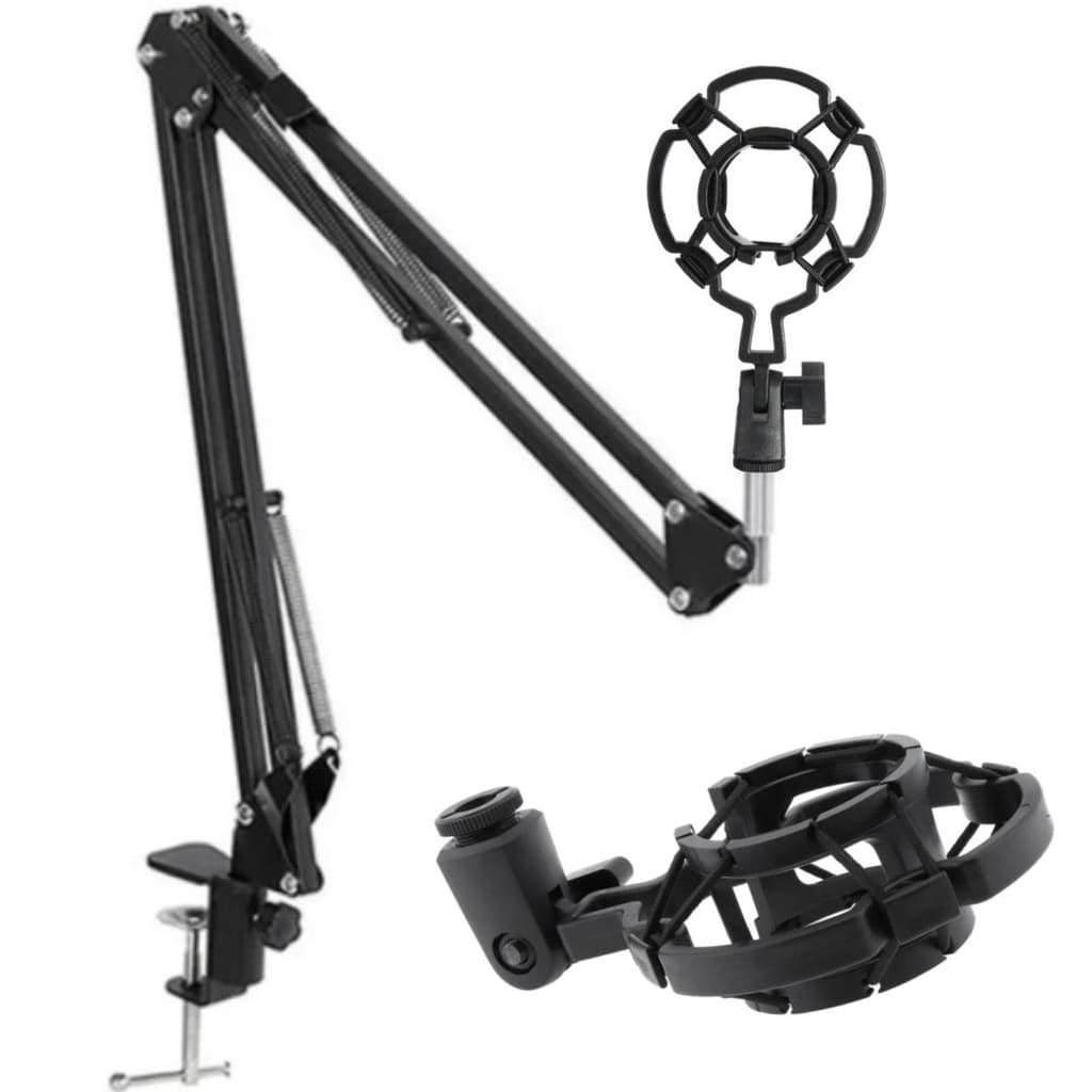 Kit Braço Articulado Pedestal Mesa Para Microfone + Suporte Shock Mount Aranha