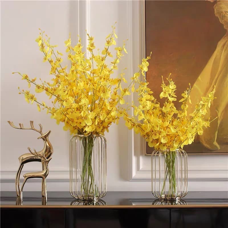 Planta Galho Orquídea Chuva de ouro amarela artificial  para arranjos e decoração da sua casa