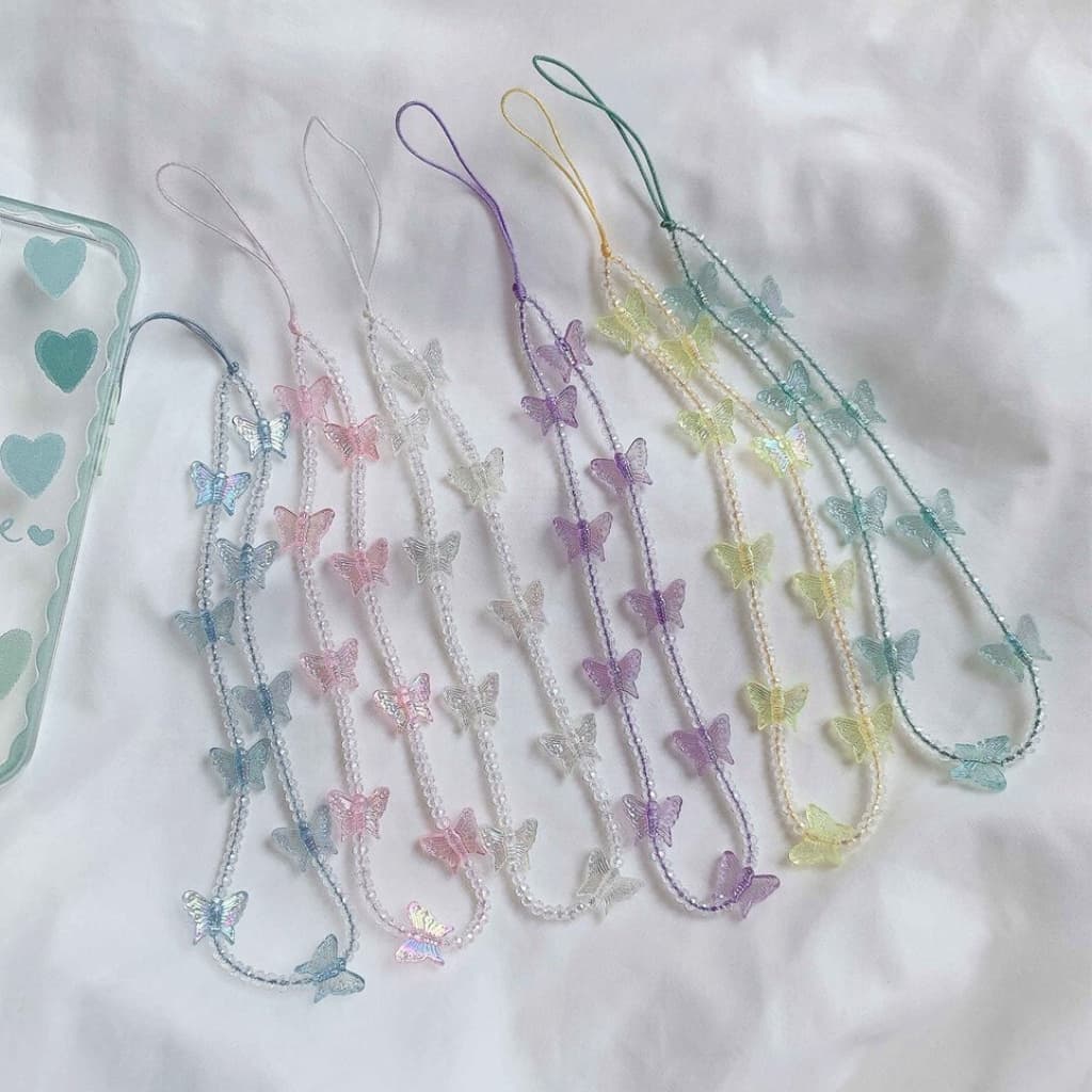 Para A Caixa Do Telefone Caso Fone De Ouvido Multifuncional Alça De Moda Girly 6 Cores Brilhante Borboleta Contas De