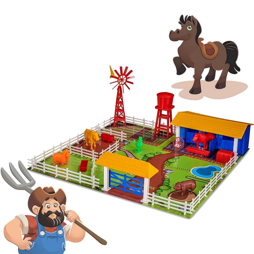 Cercadinho Fazendinha Kit Com Acessorios Boi Vaca Galinha - Adijomar
