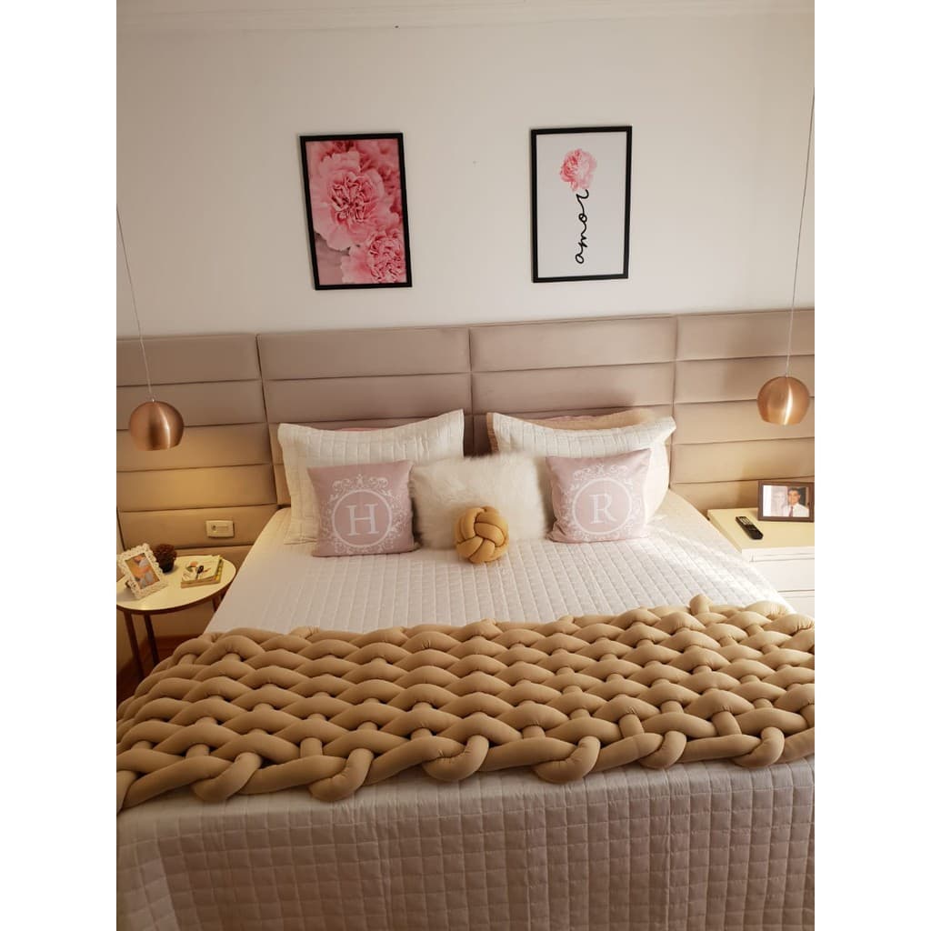 Peseira ou manta P/ Cama King Trançada Nó Escandinavo 2,70 metros