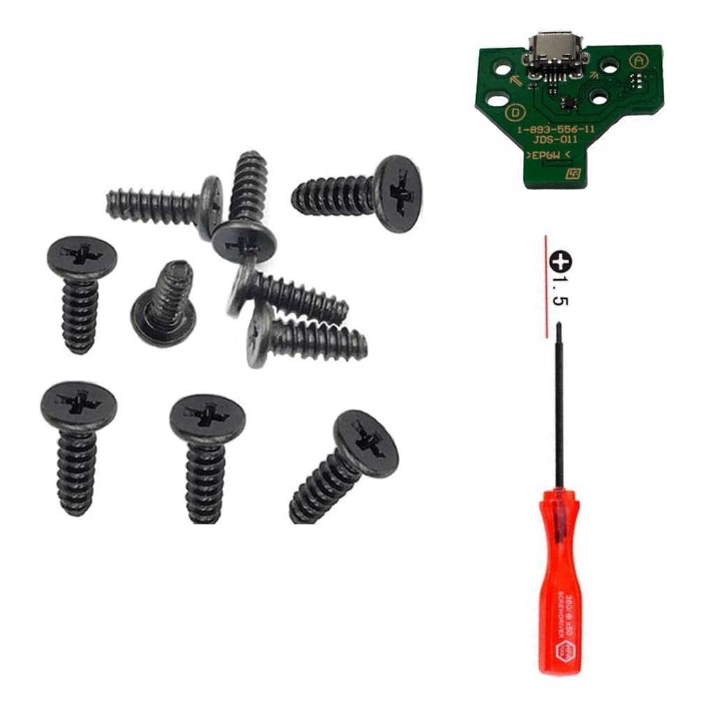 Kit 10 Parafusos Controle PS5 PS4 PS3 PS2 + Chave Philips + Placa Usb Ps4 jds 011