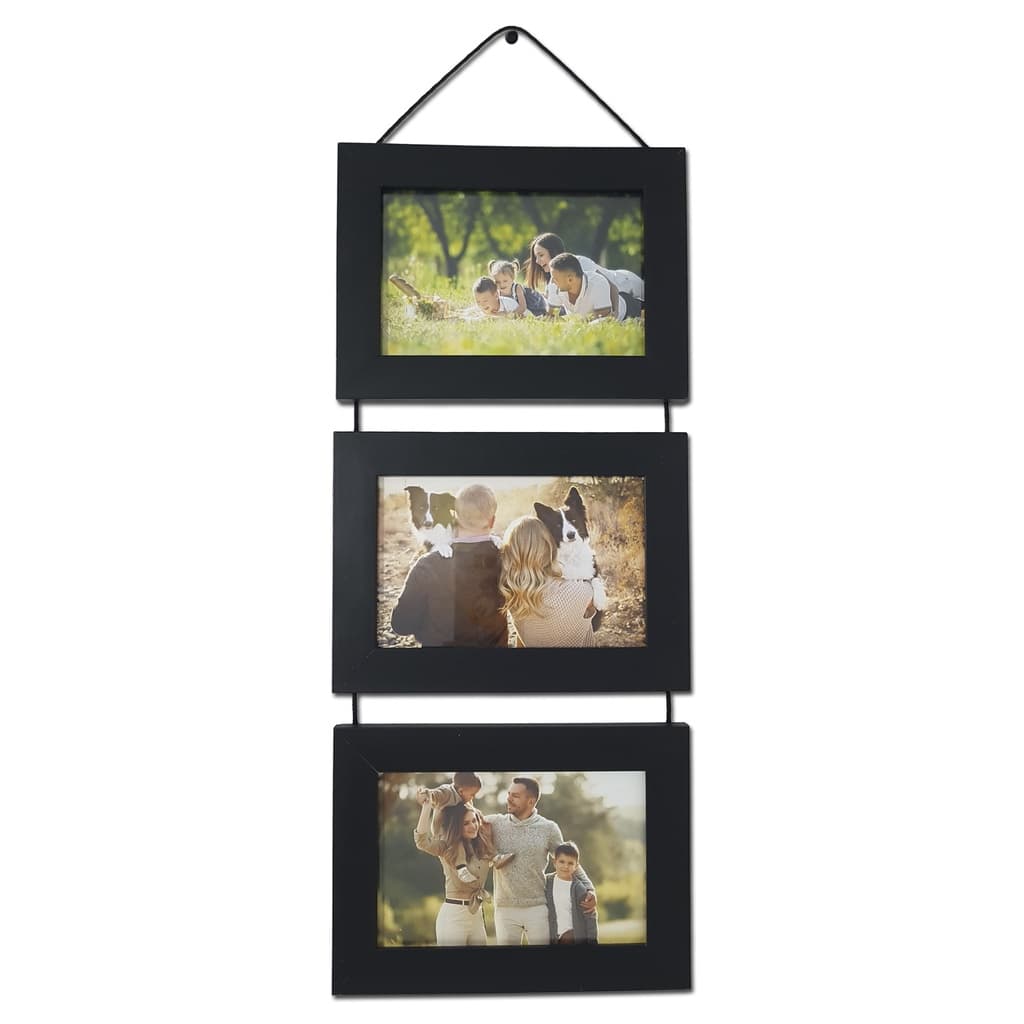 Porta Retrato Trio Decorativo / Com Cordão Para Pendurar / Para Fotos Tamanho 10x15 com moldura e vidro.