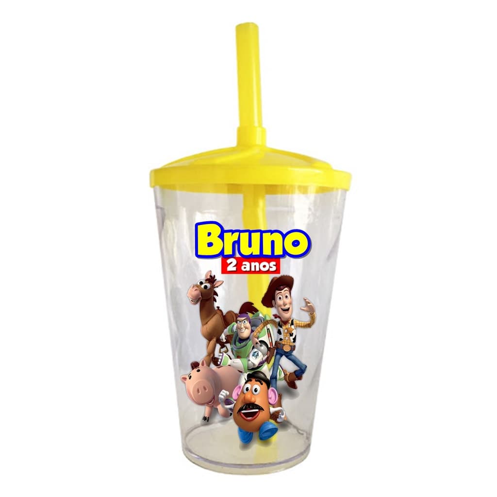 30 Copos Twister Shake Personalizado 400ml C/Tampa e Canudo Lembrancinha Toy Story