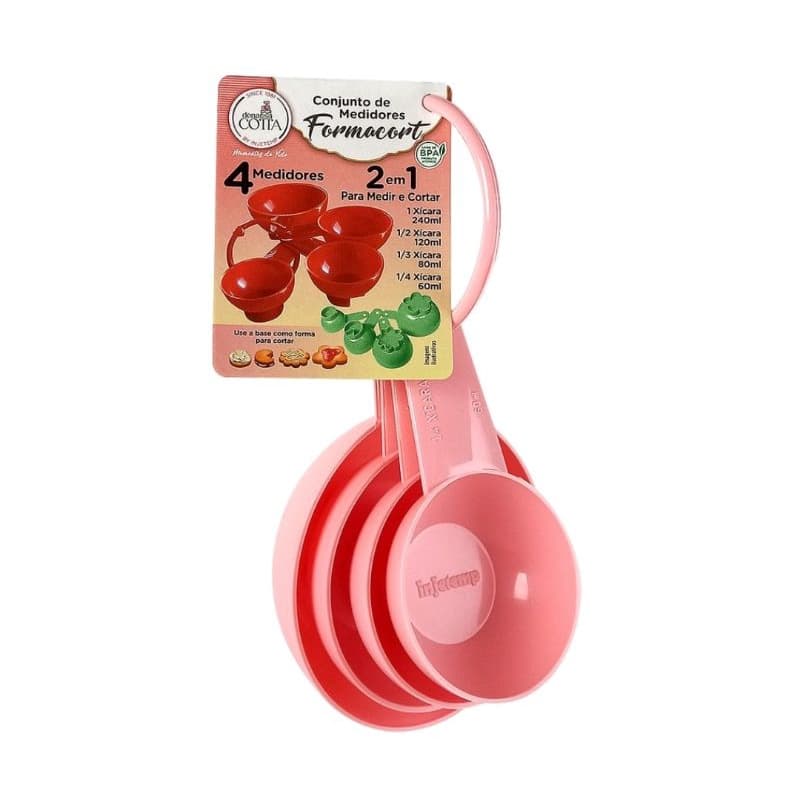 Kit Conjunto 4 Xícaras 2 Em 1 Cortador e Medidor Para Cozinha E Confeitaria