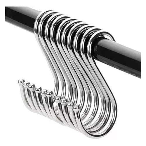 Kit 10 Ganchos Tipo S Aço Inox Suporte Utensílios Multiuso