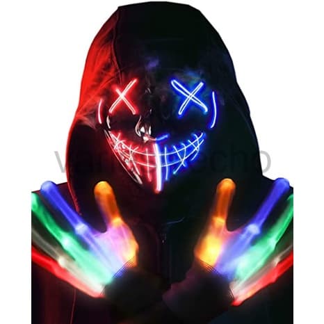 Conjunto De Luvas De Esqueleto De Máscara De Halloween , Gripadora De LED Iluminar Anônima Assustadora , Roupas