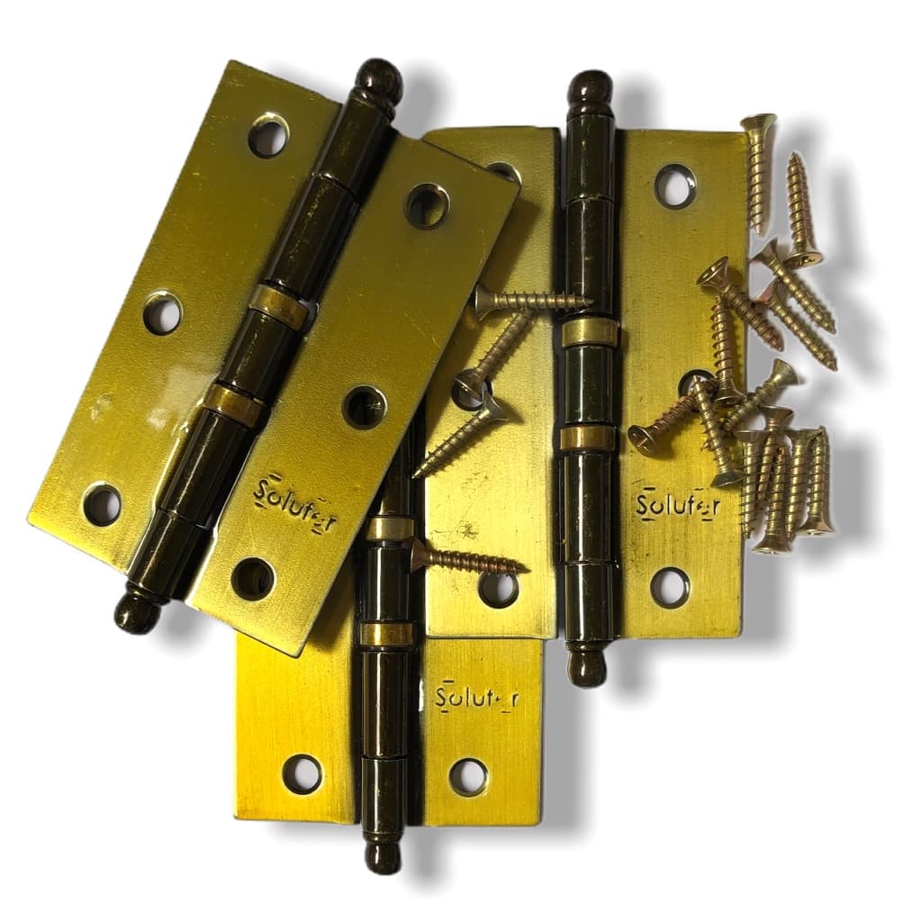 Dobradiças Porta Janela Madeira 3 1/2 C/anel Flo - Kit Com 18 Peças - Parafusos Inclusos - Cor Dourada Colonial