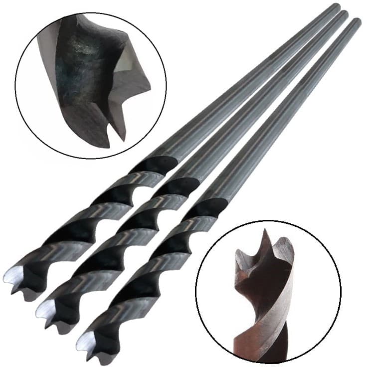 Kit 3 brocas mourão madeira extra longas 3/8" = 10 mm x 320 mm tipo três pontas em aço carbono
