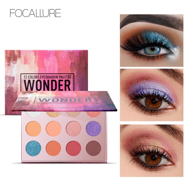 BELEZAMINHA | Paleta de Sombras Focallure cor Wonder | 12 Lindas Cores | Alta Pigmentação | Pigmento