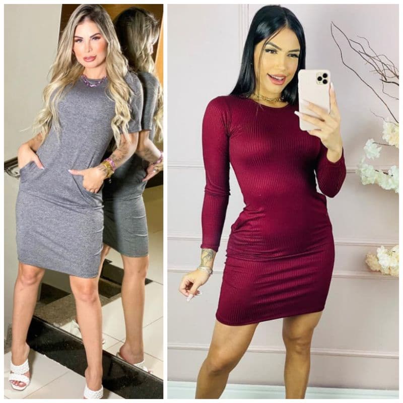Exclusivo Vestido Midi com BOLSO em tecido Canelado/manga longa de frio/moda social/elegante/evangélica/cristão/tubinho