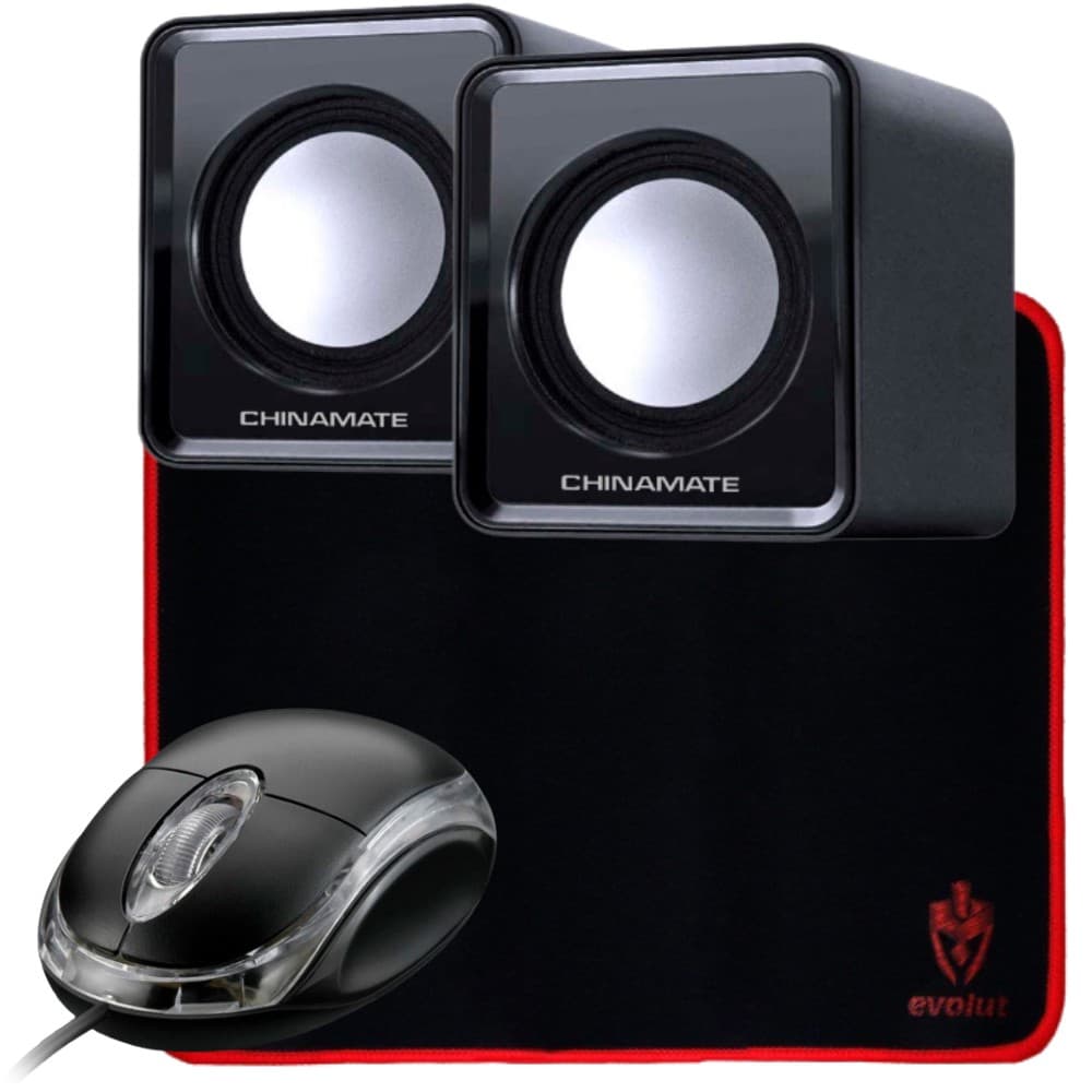 Kit Mouse com fio + Caixa de som 6W RMS+ Mouse pad 25x21cm