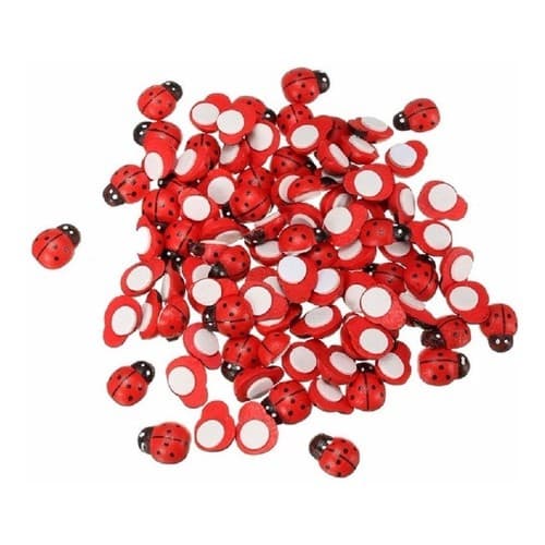 Mini Joaninha sem Adesivo 3d Decoração Jardim Scrap madeira 1 cm 25 peças