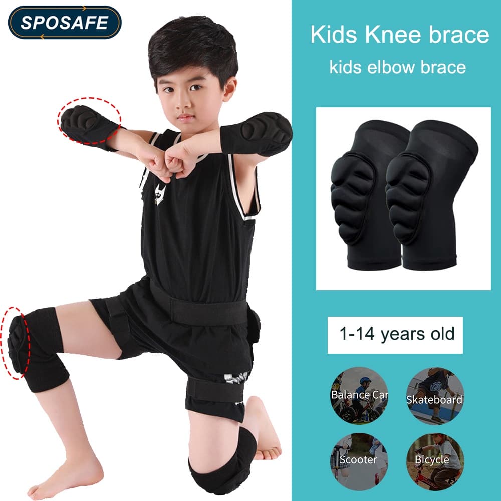 SPOSAFE 1 Par De Joelheiras Para Crianças Cotovelos Com Esponja Grossa Futebol , Vôlei , Basquetebol Patinação , Apoio De Joelho Respirável Confortável Meninas Meninos Compressão Do