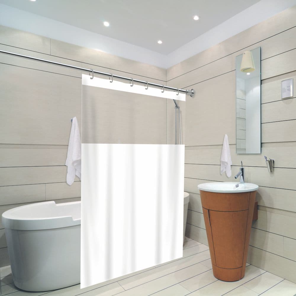 Cortina Para Box Banheiro 1,38m x 1,98m C/ Visor Transparente em PVC Antimofo