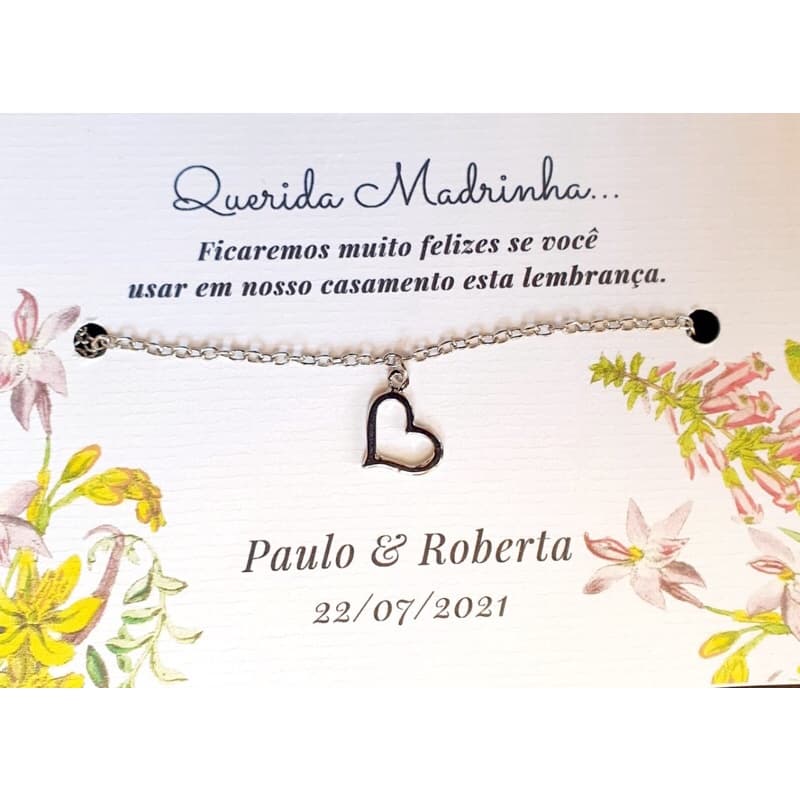 kit pulseira coração cor prata para madrinha e Daminha de Casamento