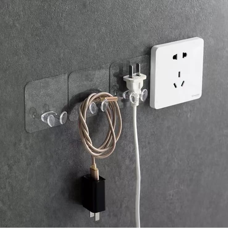 KIT 6 Gancho Adesivo De Plástico Transparente Com Plugue Forte Para Cozinha/Gancho/Suporte de Parede para Tomada/ Transparente com Adesivo Forte/ Gancho para Tomada Criativo