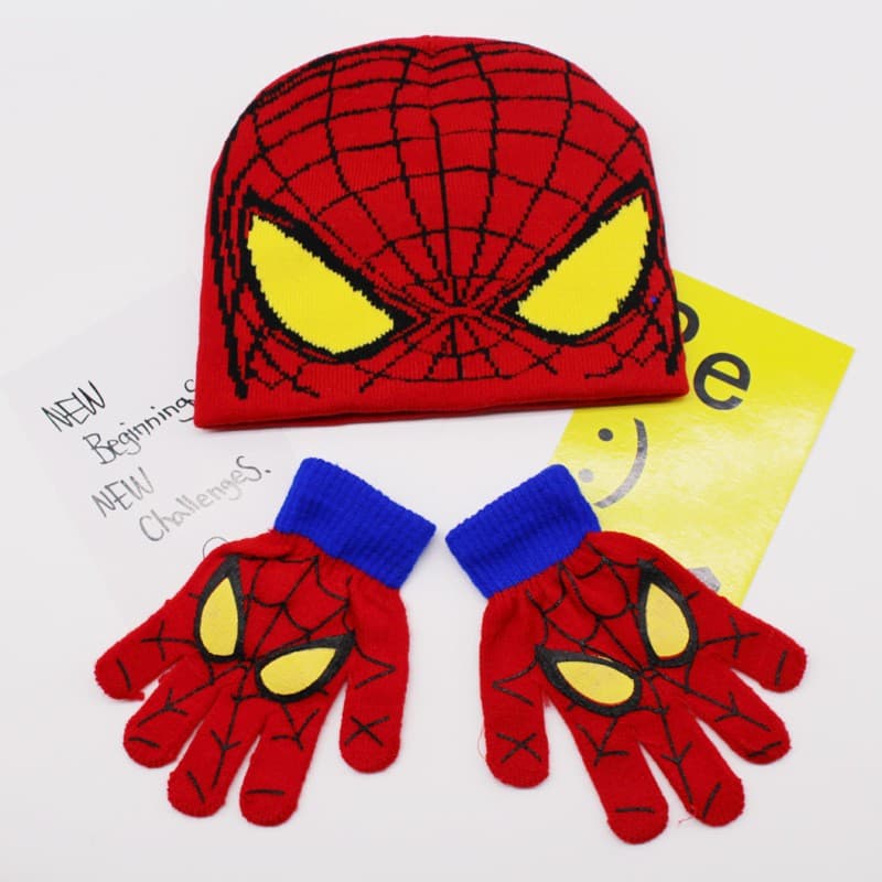 Conjunto De Chapéu De Meninos Luvas Malha Quente Homem-Aranha