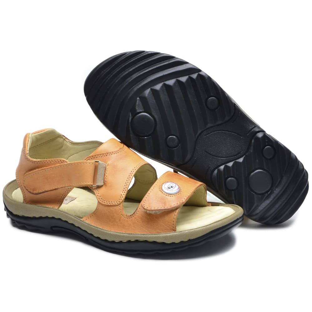Sandália Masculina de Couro Cla-Cle Bege