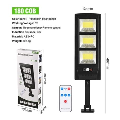 Luminária Led Solar Poste Rua Parede Sensor 180 Led Controle 300w