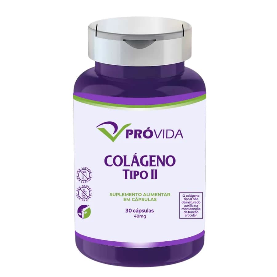 Colágeno Tipo II 40 mg Suplemento Alimentar em 30 Cápsulas Uso para o Dia a Dia